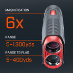 Bushnell Golf Tour V5 Shift laser rangefinder demonstration photo of 6x magnification.
