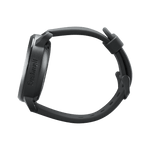 Left side view Bushnell Golf iON Edge GPS watch in black on transparent background. 